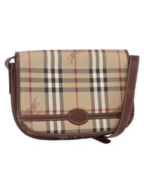Authentic Burberrys Nova Check Shoulder Bag PVC Beige Gold